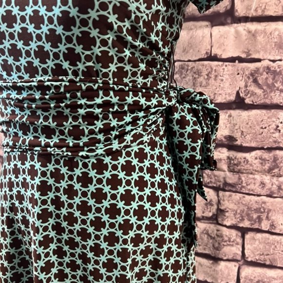 Harolds Brown & Aqua V-Neck Dress Size Small - Picture 3 of 10